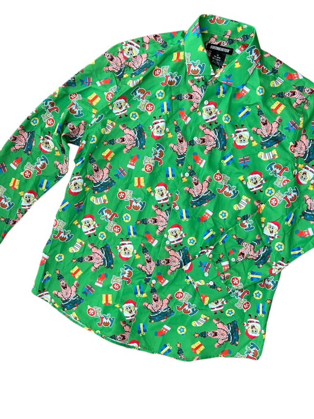NWT SpongeBob SquarePants Christmas Mens Long Sleeve Button-Up Shirt Size XL